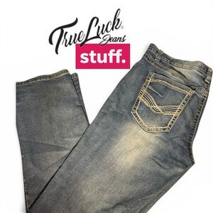 True Luck Men's Straight Jeans in Faded Blue (10263)